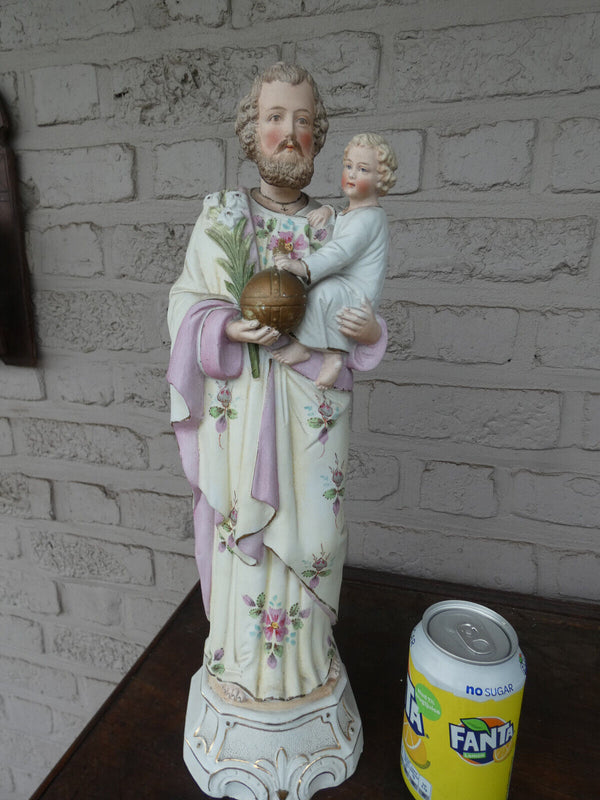 Large german bisque porcelain saint joseph figurine statue