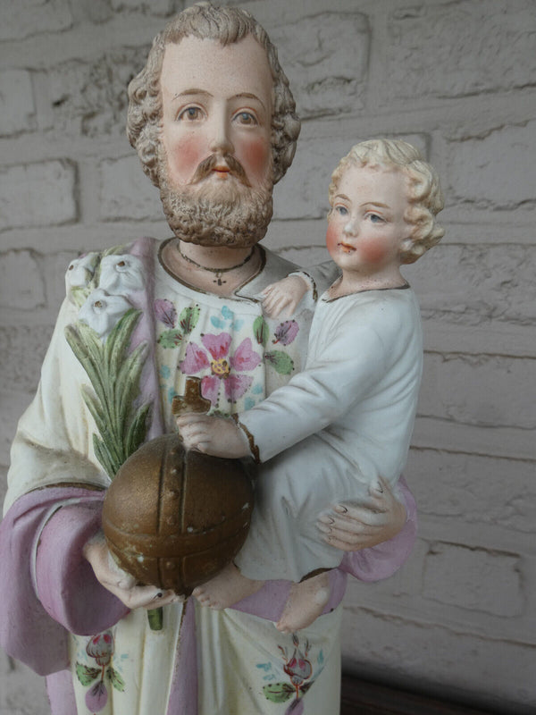 Large german bisque porcelain saint joseph figurine statue