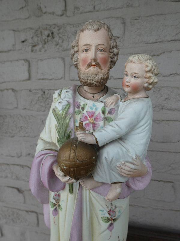 Large german bisque porcelain saint joseph figurine statue