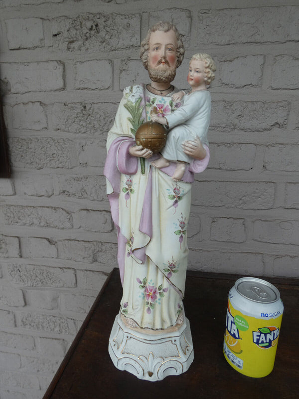 Large german bisque porcelain saint joseph figurine statue