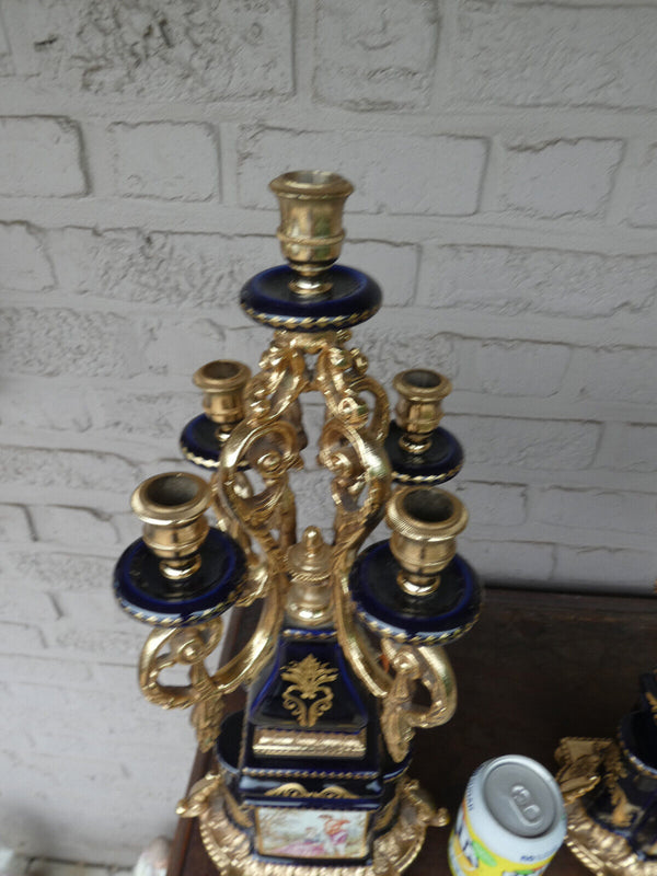 XL PAIR  t Limoges cobalt blue porcelain candelabras Candle holder rare