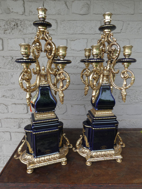 XL PAIR  t Limoges cobalt blue porcelain candelabras Candle holder rare