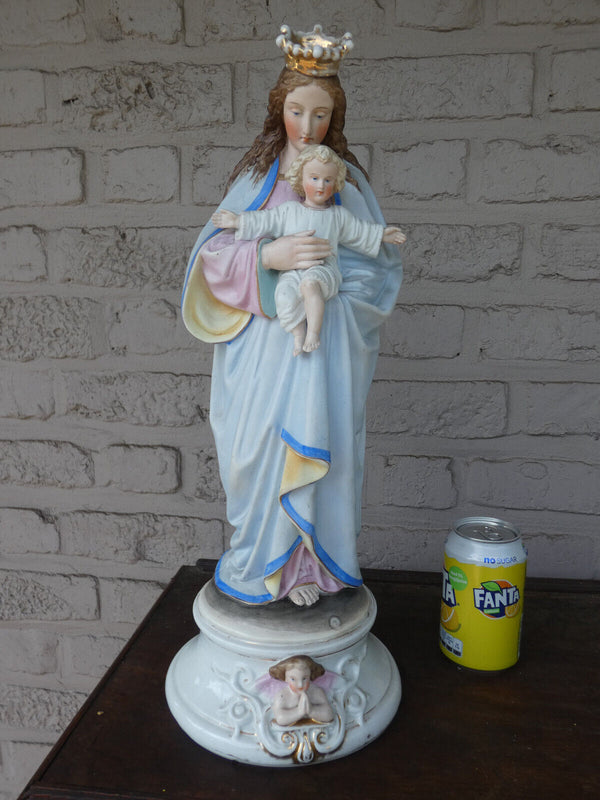 Antique LARGE Belgian bisque porcelain vieux andenne MAdonna statue