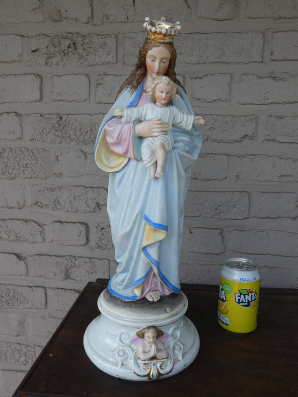 Antique LARGE Belgian bisque porcelain vieux andenne MAdonna statue