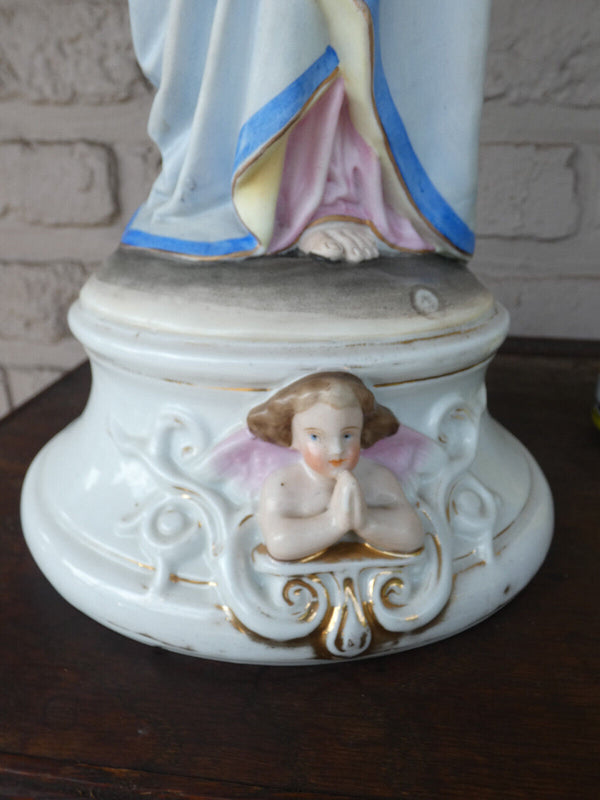 Antique LARGE Belgian bisque porcelain vieux andenne MAdonna statue