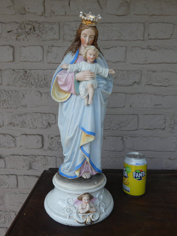 Antique LARGE Belgian bisque porcelain vieux andenne MAdonna statue