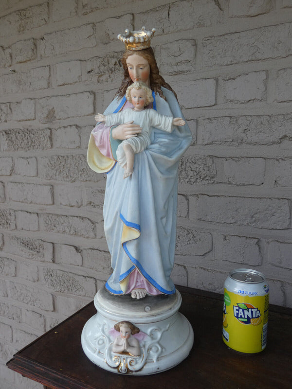 Antique LARGE Belgian bisque porcelain vieux andenne MAdonna statue