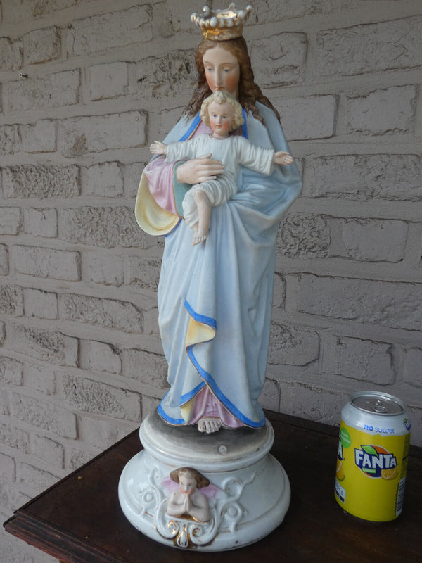 Antique LARGE Belgian bisque porcelain vieux andenne MAdonna statue