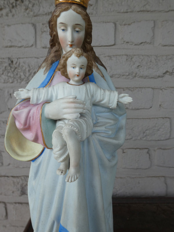 Antique 19thc Belgian vieux andenne bisque porcelain madonna statue