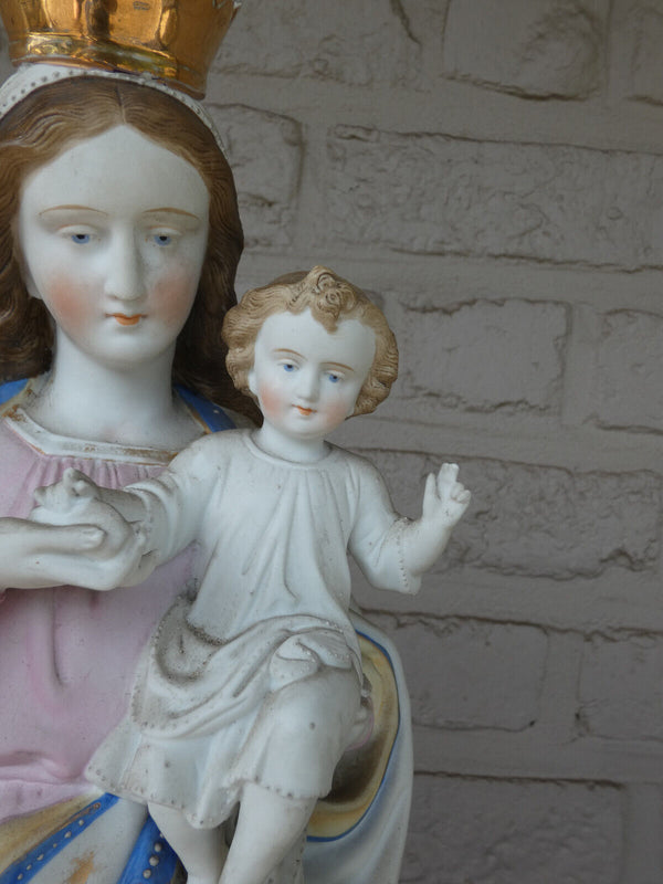 Antique LARGE Belgian bisque porcelain vieux andenne MAdonna statue