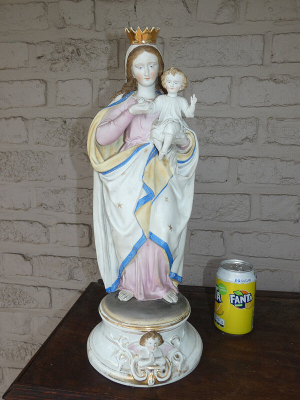 Antique LARGE Belgian bisque porcelain vieux andenne MAdonna statue