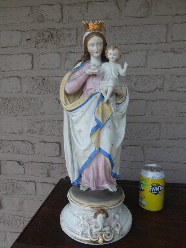 Antique LARGE Belgian bisque porcelain vieux andenne MAdonna statue