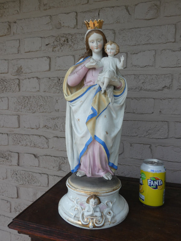 Antique LARGE Belgian bisque porcelain vieux andenne MAdonna statue