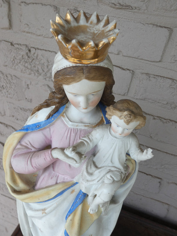 Antique LARGE Belgian bisque porcelain vieux andenne MAdonna statue