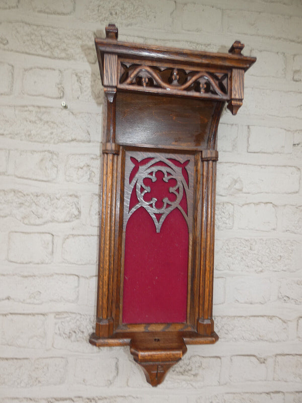 Antique Belgian Neo gothic wood carved niche chapel Religious wall crucifix