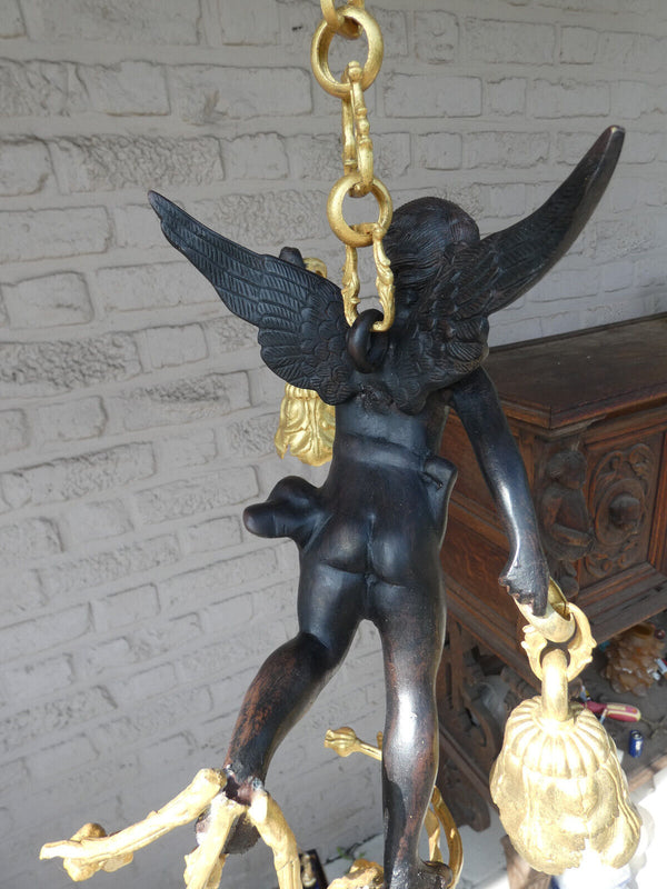 Stunning French Bronze  putti cherub angel chandelier lamp