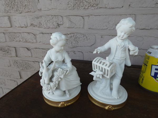 PAIR german UNTERWEISSBACH marked bisque porcelain boy girl figurine