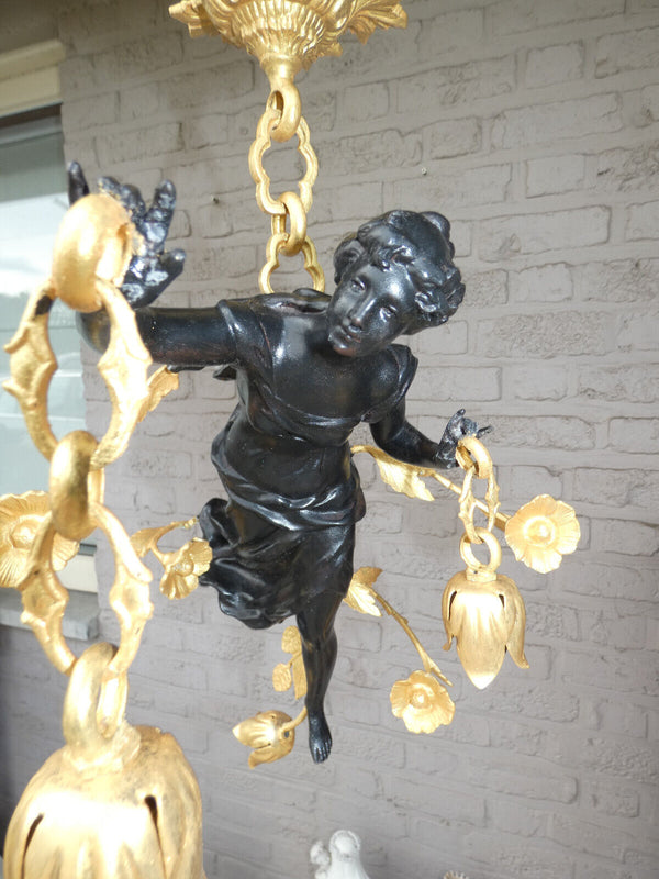 Vintage French bronze brass nymph lady figural chandelier lamp rare