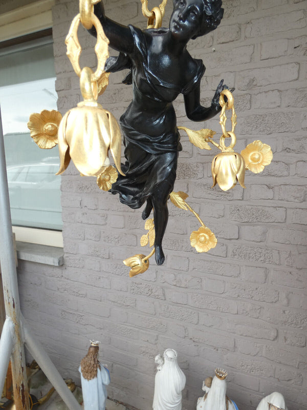 Vintage French bronze brass nymph lady figural chandelier lamp rare