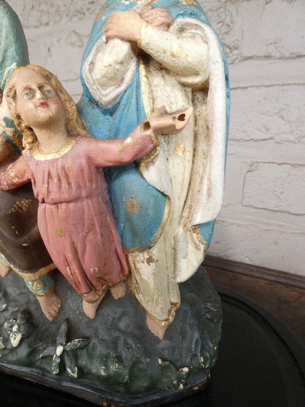 Antique 19thc religious holy family chalk under glass globe dome