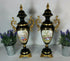 pair limoges cobalt porcelain romantic decor vases marked