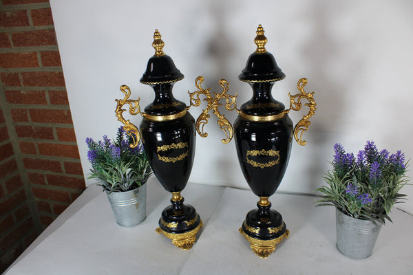 pair limoges cobalt porcelain romantic decor vases marked