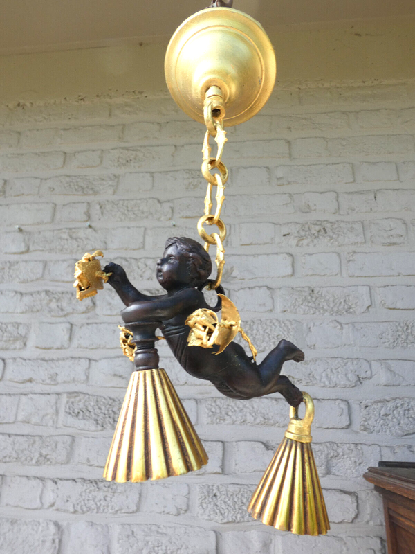 Vintage bronze putti cherub Chandelier lamp rare