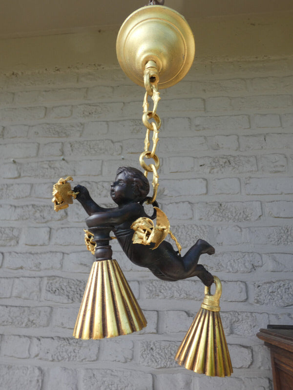 Vintage bronze putti cherub Chandelier lamp rare