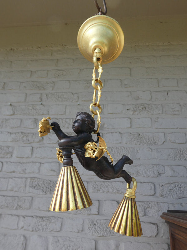 Vintage bronze putti cherub Chandelier lamp rare