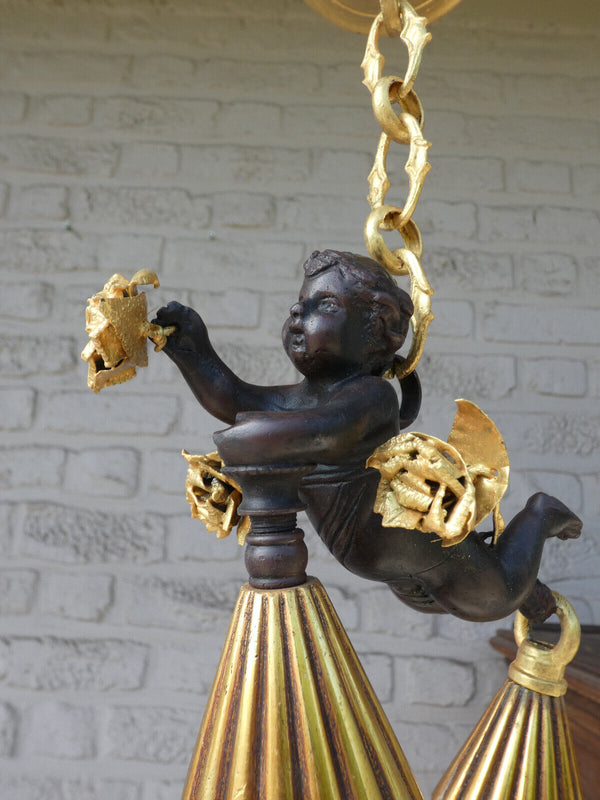 Vintage bronze putti cherub Chandelier lamp rare