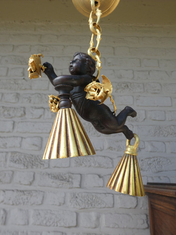 Vintage bronze putti cherub Chandelier lamp rare