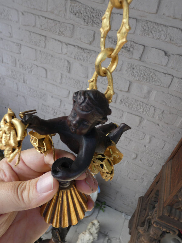 Vintage bronze putti cherub Chandelier lamp rare