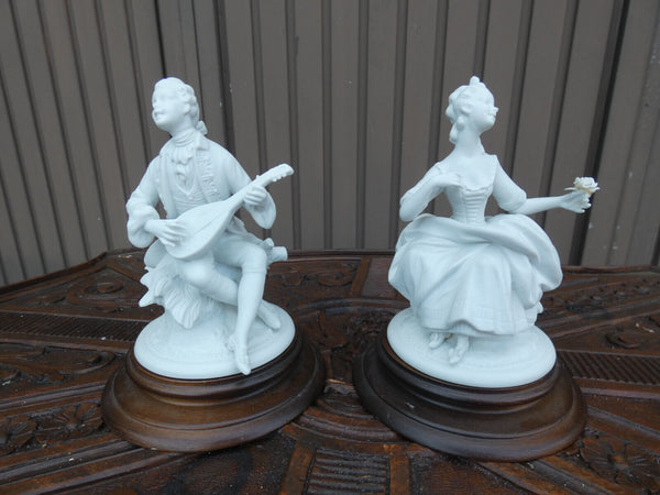 pair german unterweissbach marked porcelain romantic figurines on wood base