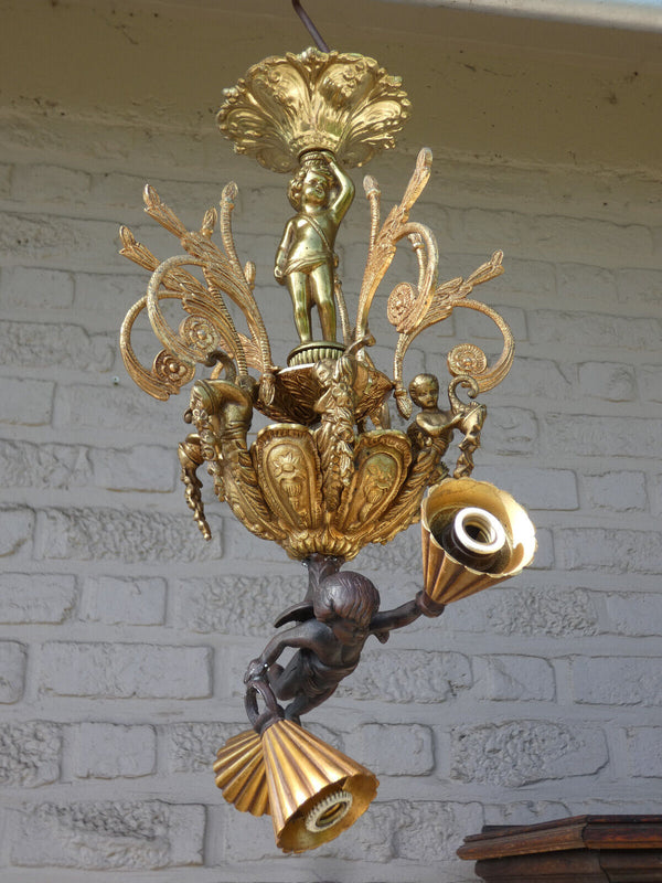 Vintage bronze putti cherub Chandelier lamp rare