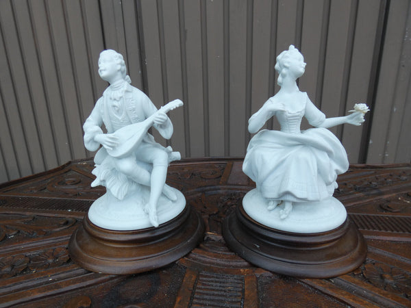 pair german unterweissbach marked porcelain romantic figurines on wood base