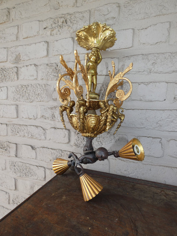 Vintage bronze putti cherub Chandelier lamp rare