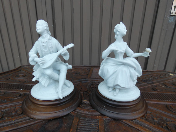 pair german unterweissbach marked porcelain romantic figurines on wood base