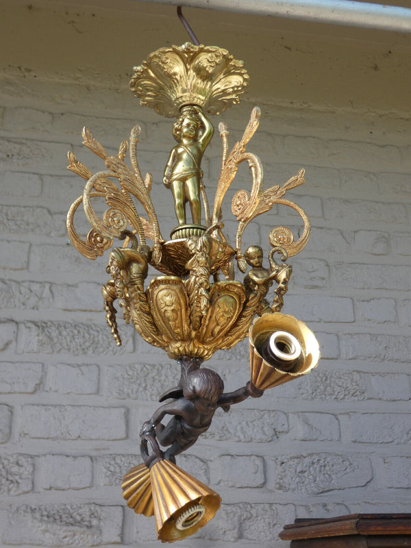 Vintage bronze putti cherub Chandelier lamp rare