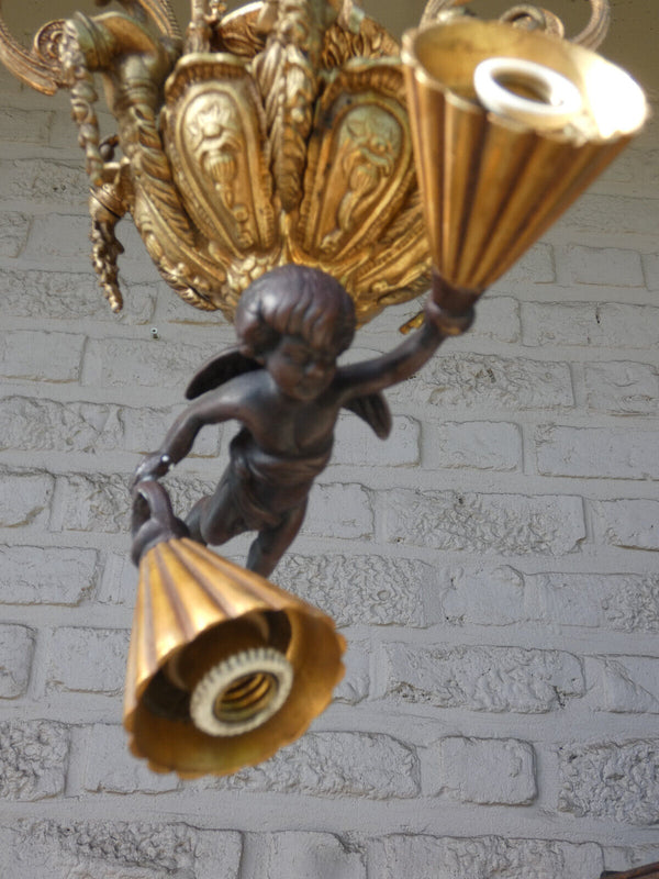 Vintage bronze putti cherub Chandelier lamp rare