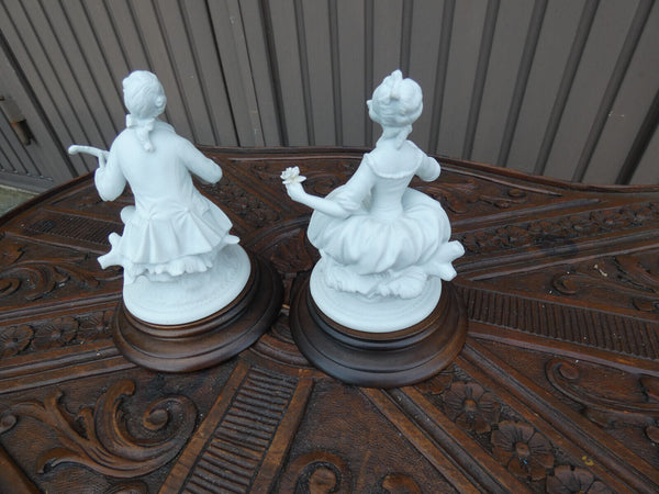 pair german unterweissbach marked porcelain romantic figurines on wood base