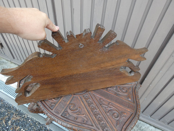 Antique L Wood carved religious church wall plaque archangel monstrance rare