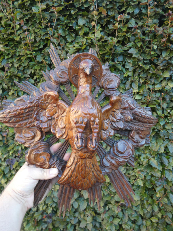 Antique 1800s Religious wood carved Holy spirit Bird symbol wall plaque statue