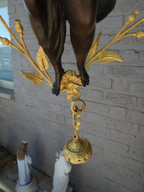 Rare Large French bronze nymph winged lady Figurine Chandelier lamp