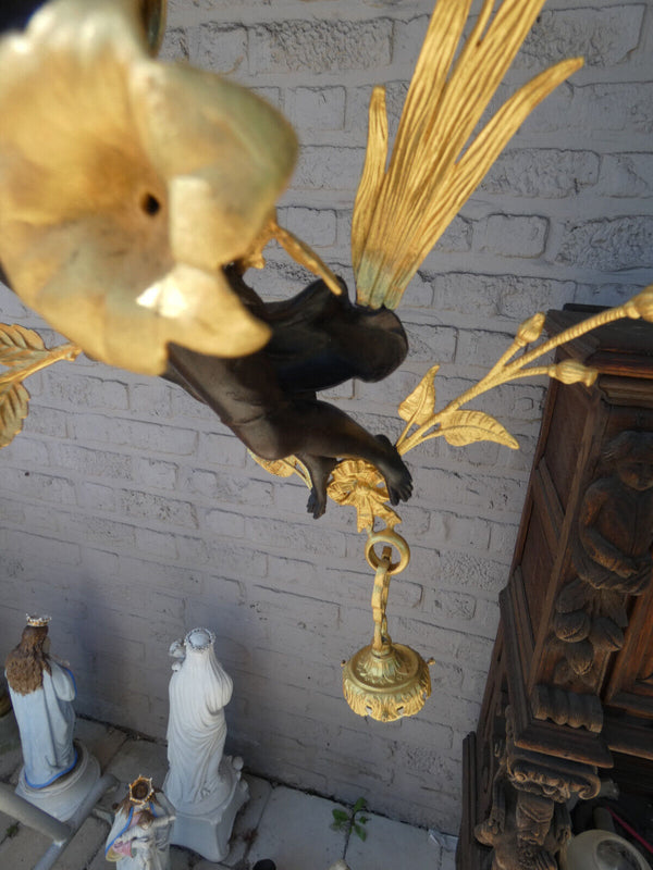 Rare Large French bronze nymph winged lady Figurine Chandelier lamp