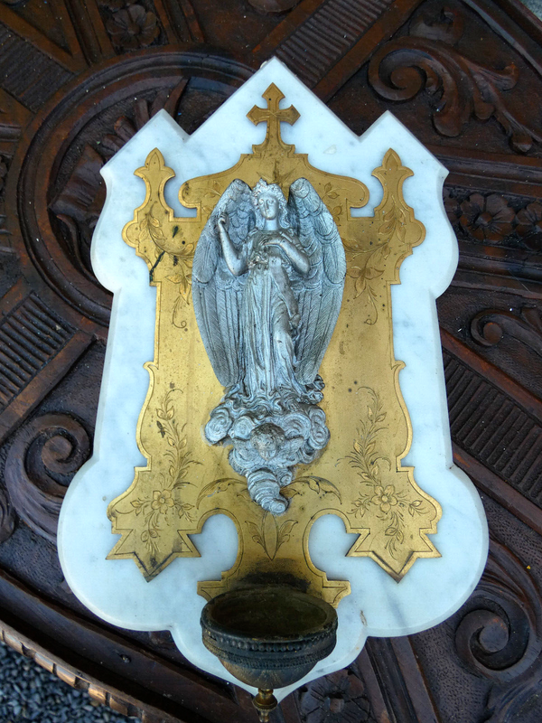 Antique Rare alabaster marble winged angel Holy water font wall plaque religious