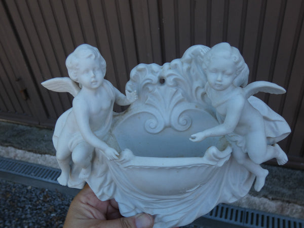 German scheibe alsbach white bisque porcelain angels holy water font marked