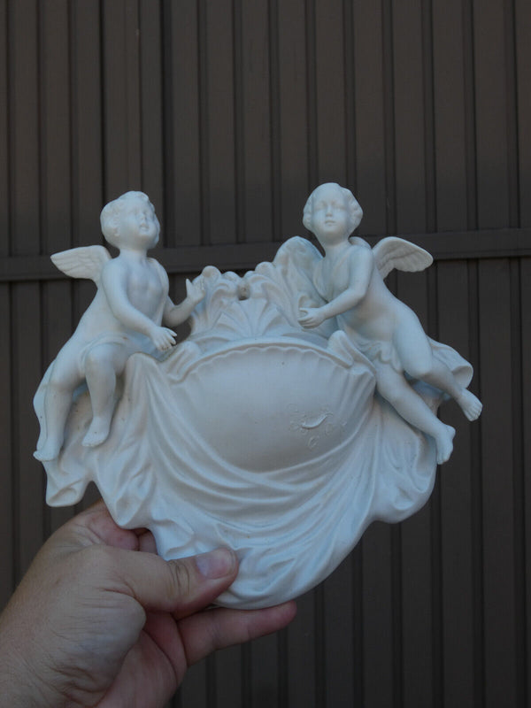 German scheibe alsbach white bisque porcelain angels holy water font marked