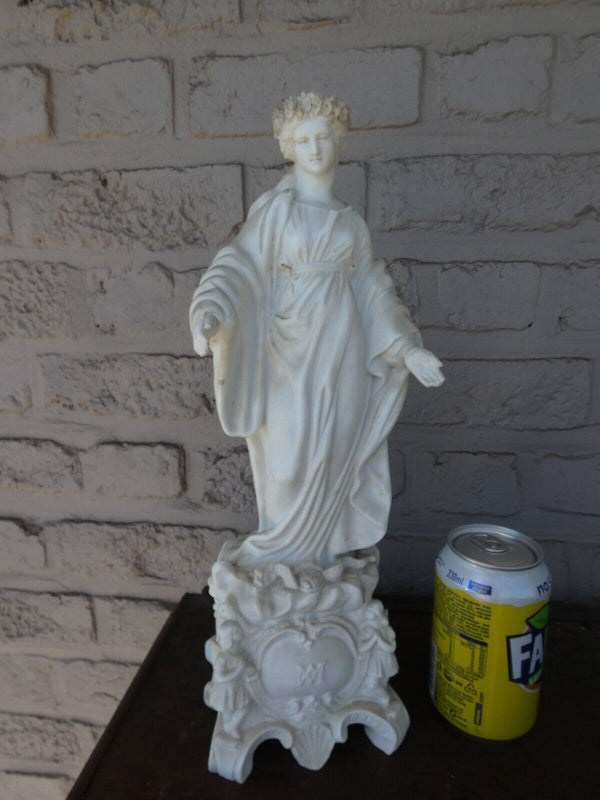 Antique 19thc LArge bisque porcelain madonna statue angels rare