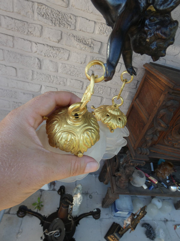 Stunning French bronze putti cherbub floral chandelier lamp rare