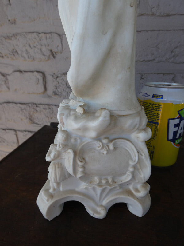 Antique 19thc LArge bisque porcelain madonna statue angels rare